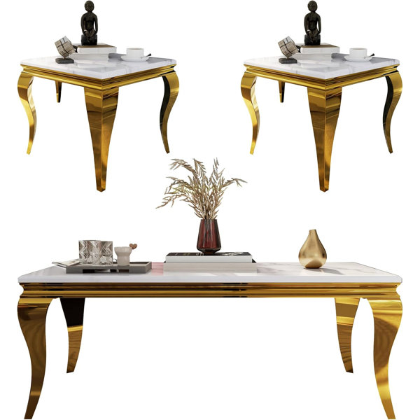 Wildon Home® 3 Piece White And Gold Living Room Table Set Wayfair